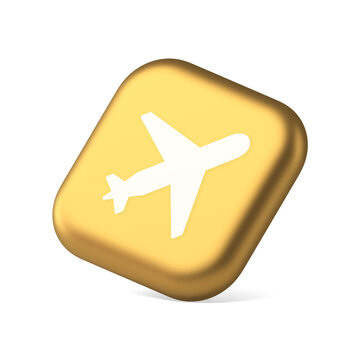 Airplane plane travel button flying vehicle commercial jet navigation symbol application website icon 3d rendering