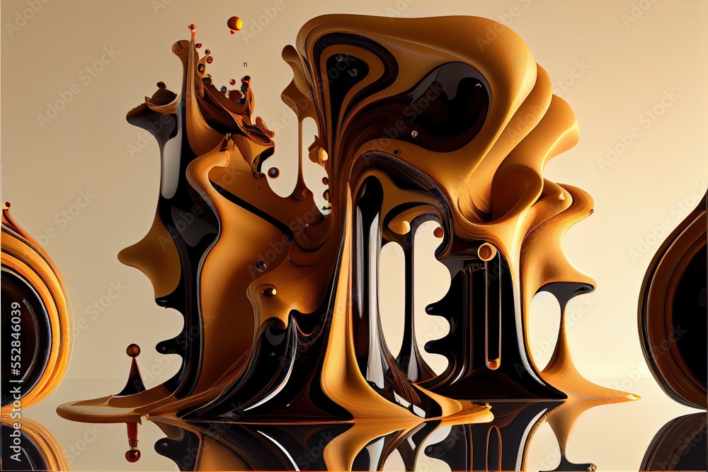 Poster a very artistic and artistic looking artwork piece with liquid flowing over it and a clock in the ba