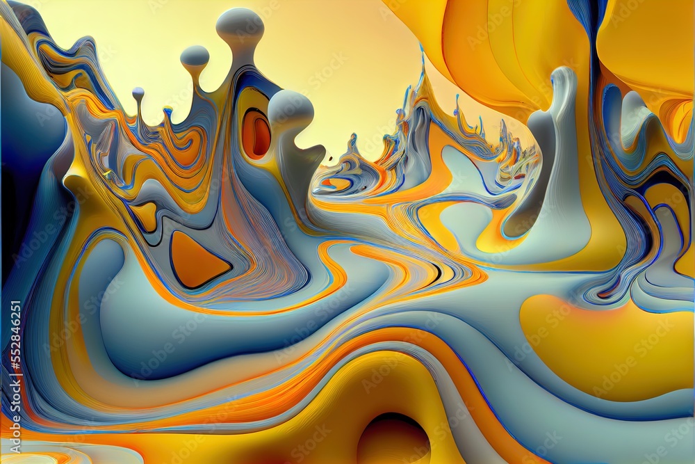 Poster a computer generated image of a yellow and blue wave pattern with a yellow background and a yellow s