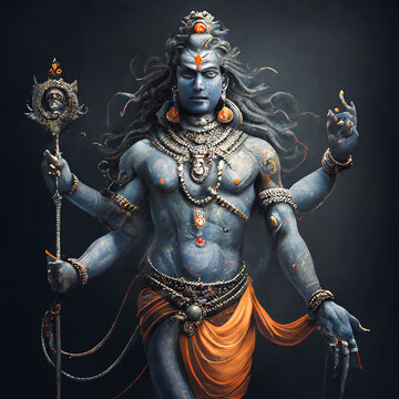 Lord Shiva Gott der Zerstörung epische Pose mit Tribuvhan für t-shirt print, poster - Religiöse hinduistische Kunst