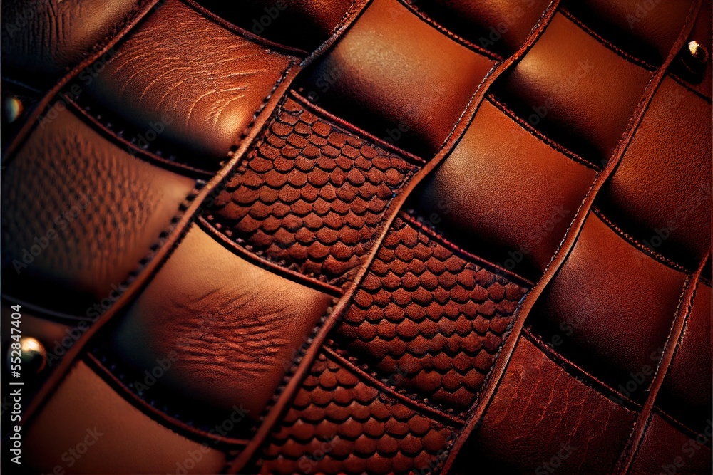 Poster a close up of a leather material with a pattern of squares and dots on it's surface. generative ai