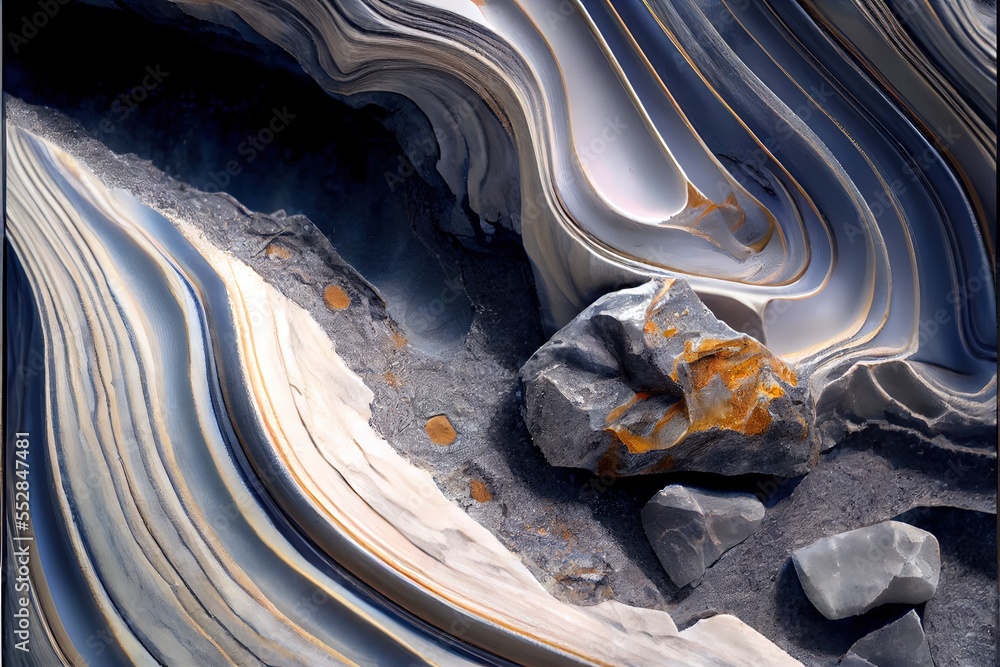 Poster a rock and some rocks in a large area of water and rocks with yellow paint on them and a rock in the