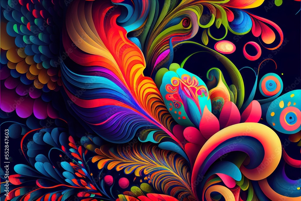 Poster a colorful abstract painting with a black background and a blue background with a red. generative ai