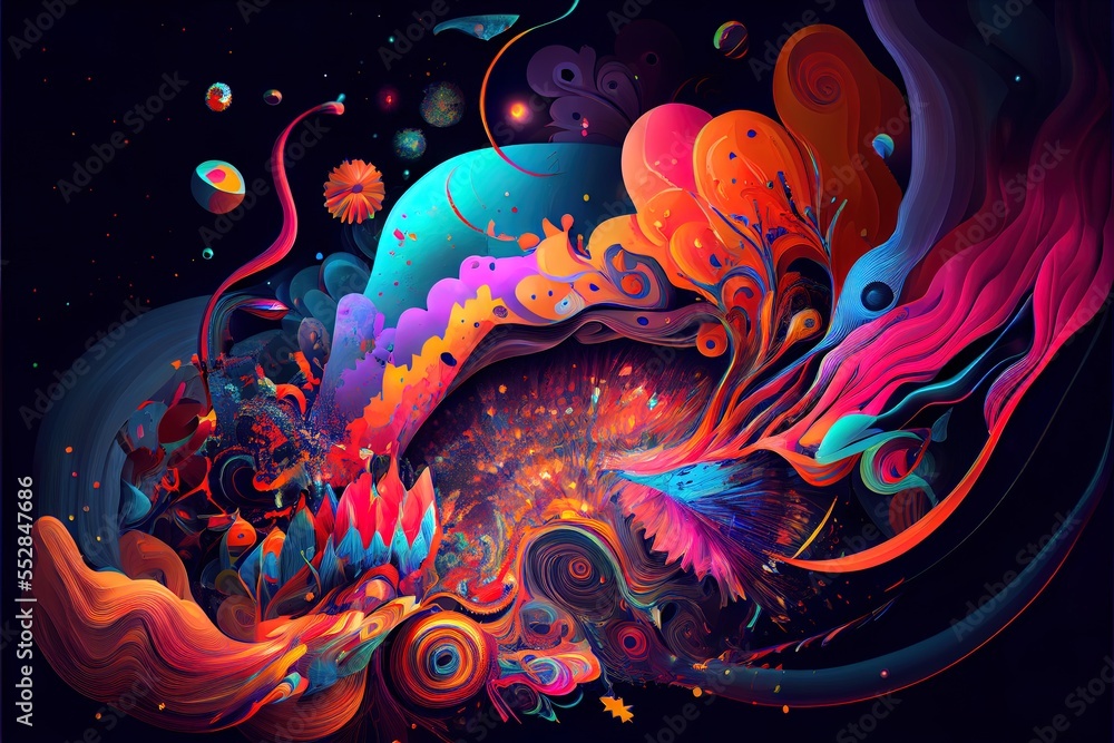 Poster a colorful abstract painting with a black background and a blue background with a red. generative ai