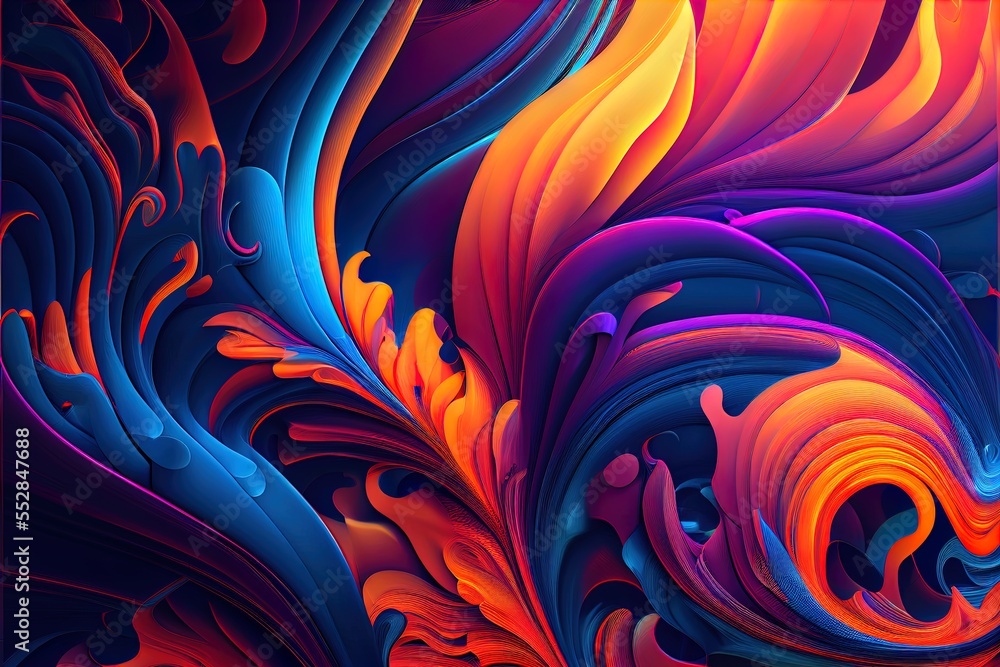 Poster a colorful abstract background with a square frame in the middle of it and a blue and orange swirl i