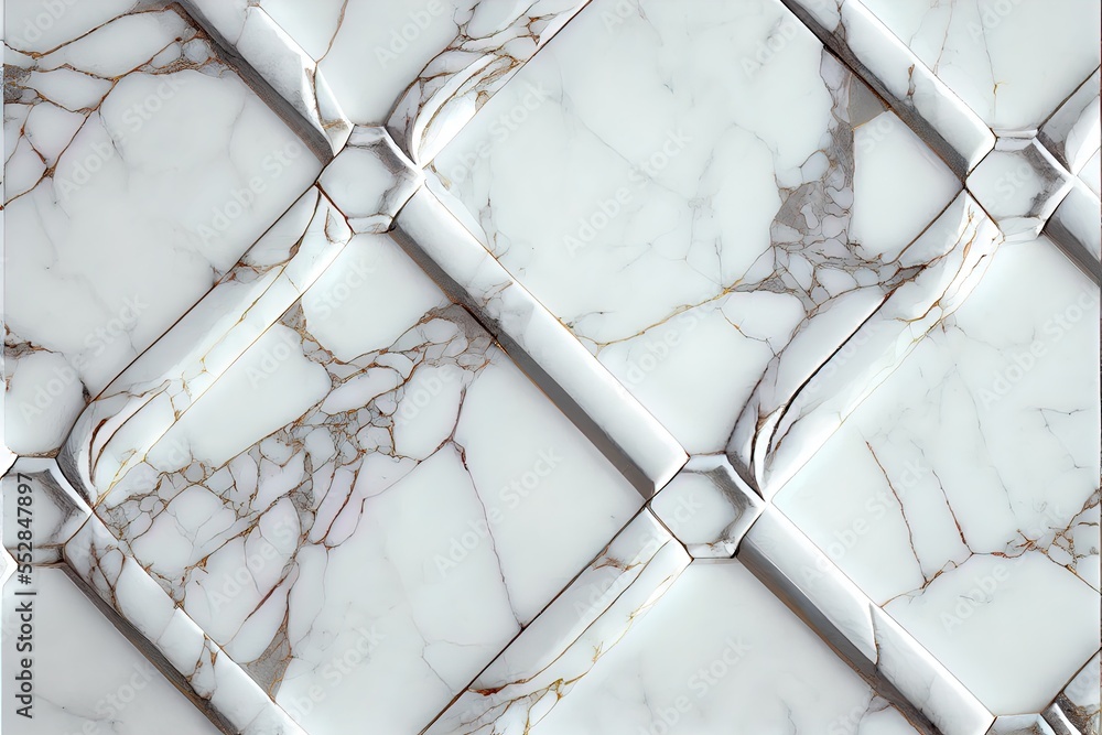 Poster a white marble tile with a diamond pattern in the middle of it. generative ai