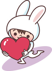 ハートを運ぶう先の着ぐるみを着た子