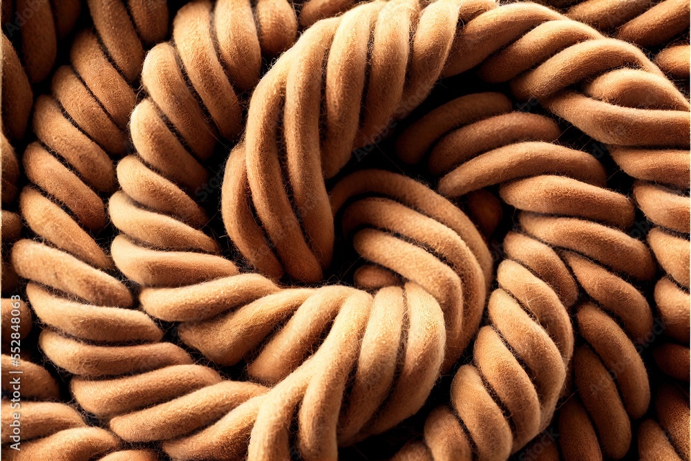 Poster a close up of a knoted object made of wool and woolen yarns. generative ai