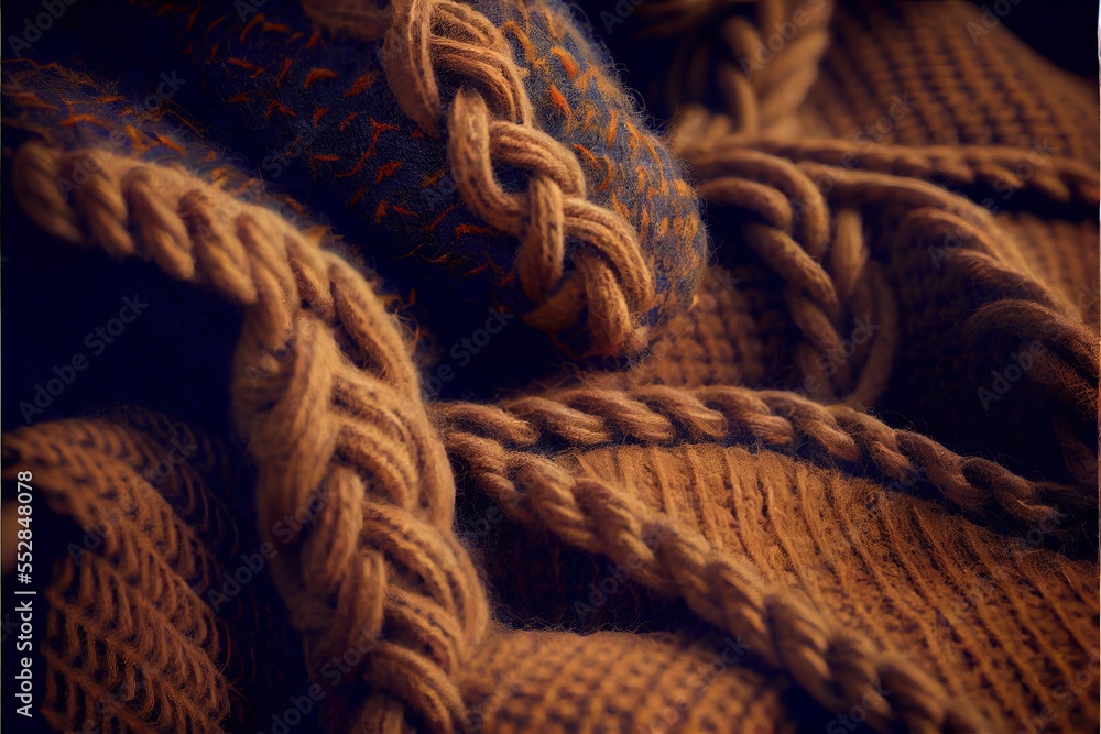 Poster a close up of a rope on a blanket with a blurry background of the fabric and the rope. generative ai
