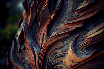  a close up of a tree trunk with a very interesting pattern on it's bark and leaves. Generative AI - obrazy, fototapety, plakaty