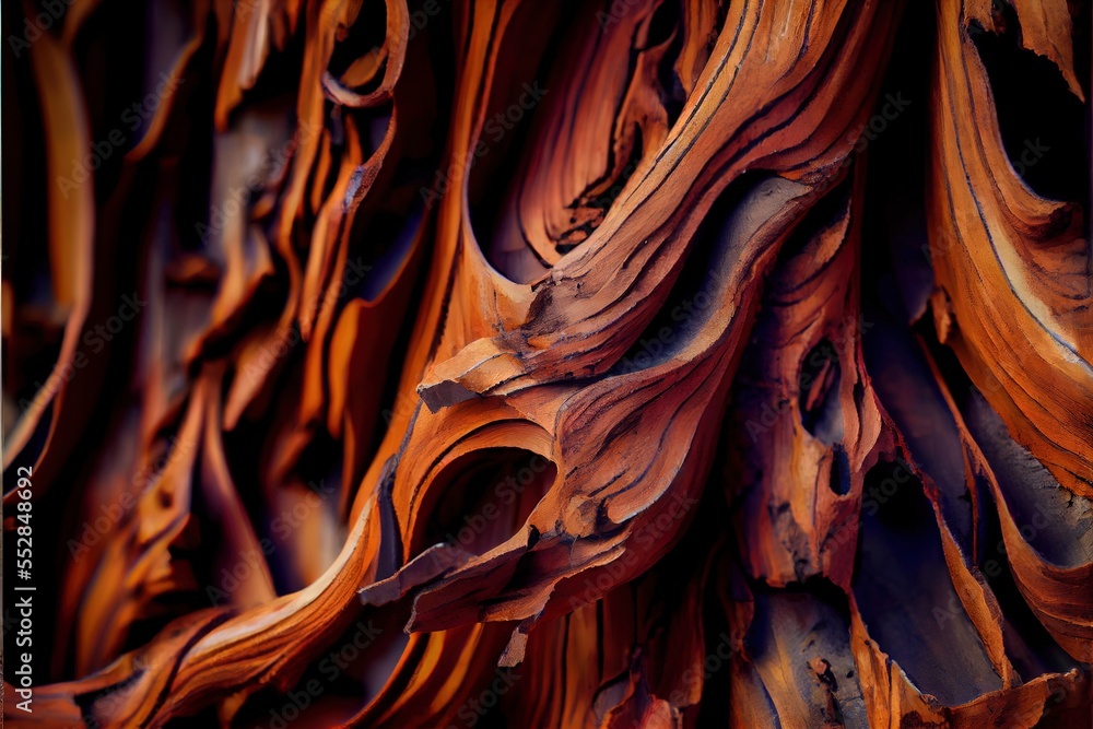 Poster a close up of a tree trunk with a lot of wood grain on it's surface and a blurry background. generat