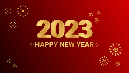 vector illustration of a happy new year 2023 greeting card or banner or flyer in gold color