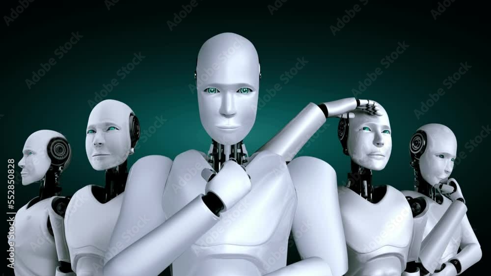 Aufkleber 3d rendering of robot hominoid group in concept of future artificial intelligence and 4th fourth ind