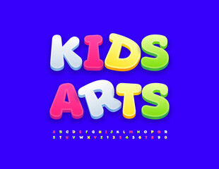 Vector bright card Kids Art with playful colorful Font. Funny set of Alphabet Letters and Numbers