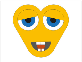 Grafika wektorowa przedstawiające wizualizację ludzkiej twarzy. Jest ona koloru żółtego z dużymi oczami. Twarz wyraża silne uczucia o czym świadczy ułożenie oczu, brwi i ust.