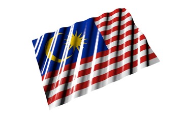 pretty day of flag 3d illustration. - shiny flag of Malaysia with big folds lying isolated on white, perspective view
