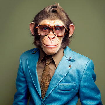 portrait of a monkey in a fashionable suit