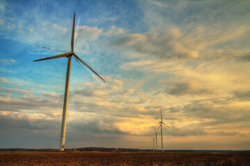 Obraz premium landscape with wind farm, winter time Poland Europe