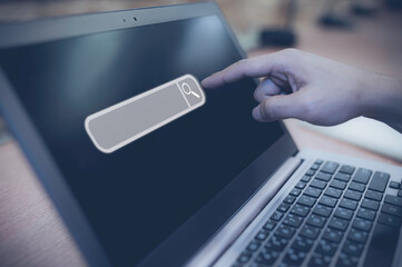 Hand of people press searching botton on internet,Search engine from brower