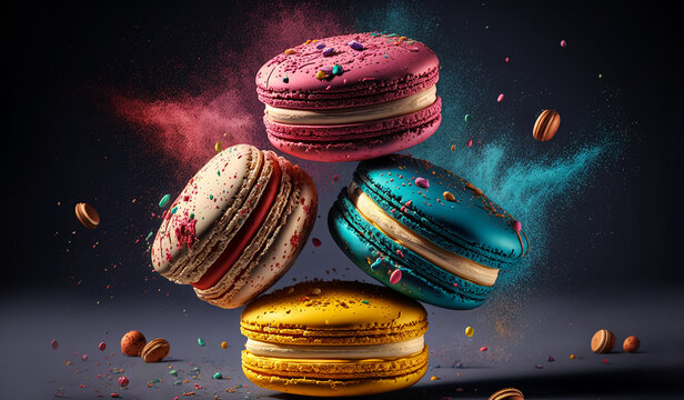 Abstract art. Colorful painting art of a french macarons. Background illustration. Generative AI.