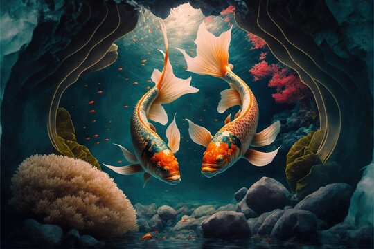 4K Underwater Koi Fish Wallpaper, Landscape, beautiful and calming