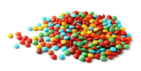 Many small colorful candies on white background