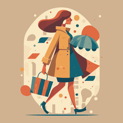 woman shopping carrying bags. Concept of shopping addiction, shopaholic