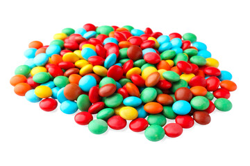 Many small colorful candies on white background