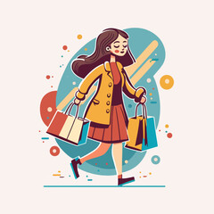 woman shopping carrying bags. Concept of shopping addiction, shopaholic