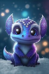 Cute luminescent purple baby dragon creature, generative ai.