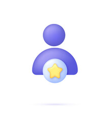 3D Person with star. Consumer or customer feedback score, satisfaction level and criticism concept.