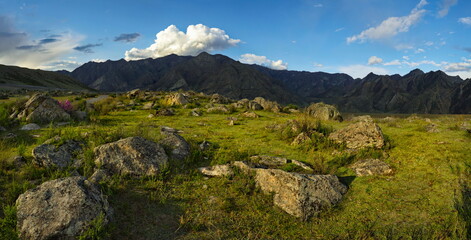 Russia. South Of Western Siberia. Mountain Altai. Amazing stone placers in the Katun river valley...