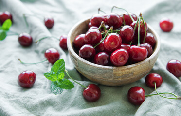 Fresh red cherries fruit in bowl