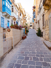 Sliema, Malta: May, 2021: Beautiful Maltese wooden colorful balconies called "gallarija" in Sliema. Most likely they come from the Arab Muxarabiji.  Europe