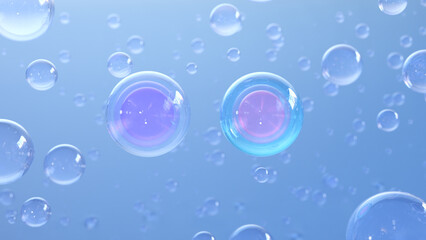 3D cosmetic rendering Bubbles of serum on a fuzzy background. Design of collagen bubbles. The concept for Moisturizing Cream and Serum. The idea of vitamins for cosmetics.