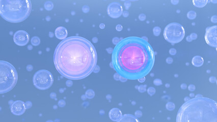 3D rendering Cosmetics Pearl Serum bubbles on defocus background. Collagen bubbles Design. Moisturizing Essentials and Serum Concept. Vitamin for personal care and beauty concept. 