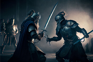 Fototapeta premium Medieval battle, knight, medieval, soldier, war, ancient, castle, siege, armor, fire, fortress, history, legend