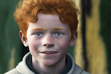 Young boy with red hair and freckles. Image created with generative AI software. 