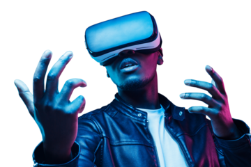 African man wearing virtual reality headset
