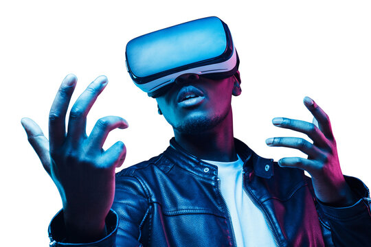 Fototapeta African man wearing virtual reality headset