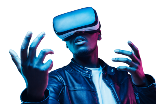 African man wearing virtual reality headset