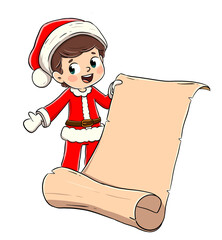 Boy dressed as santa claus with a letter or papyrus - 552866238