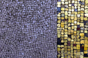Detail of beautiful old collapsing abstract ceramic mosaic. Venetian mosaic as decorative...
