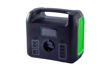 Charging station isolated on white background. Generator power bank battery in the absence of...
