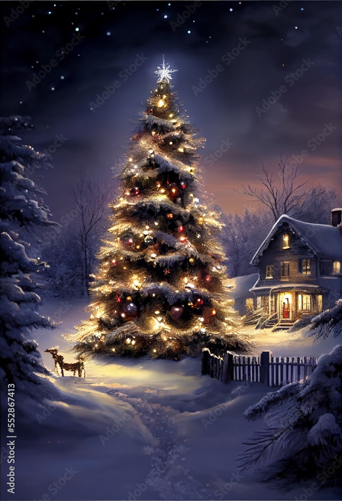 Wall mural generative ai render of a christmas tree