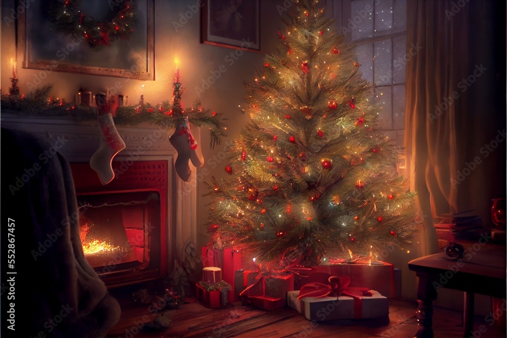 Wall mural generative ai render of a christmas tree
