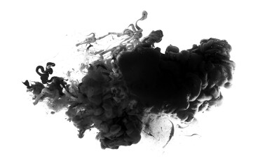 Ink black smoke blot on Png transparent Abstract background.