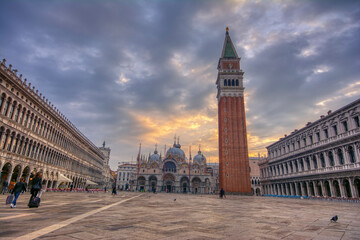 Naklejka premium Saint Mark's square with campanile and basilica in Venice.