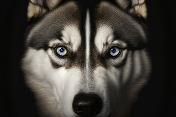 Close up on a husky dog eyes on black