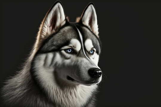 Close up on a husky dog eyes on black
